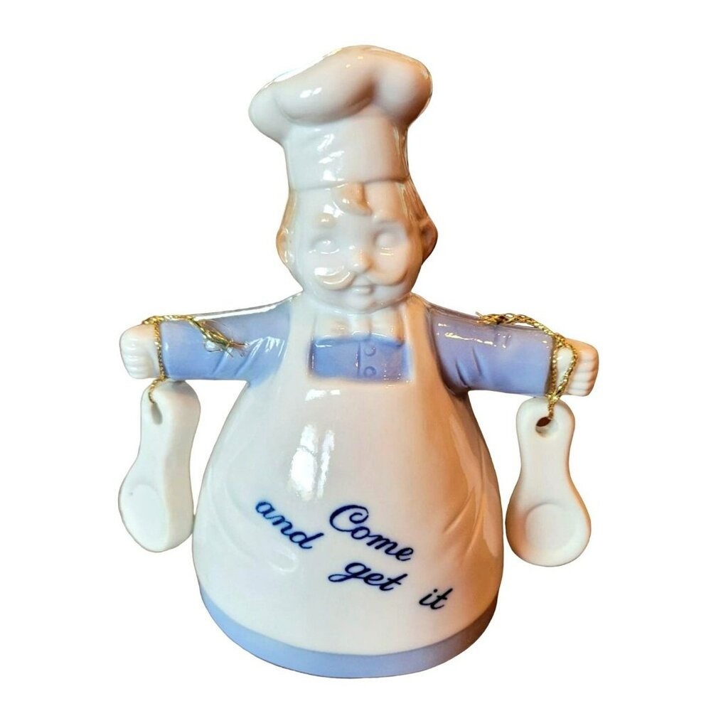 Chef Ceramic Dinner Bell Detachable Spoons Come and Get It Kitchen Decor JH1369